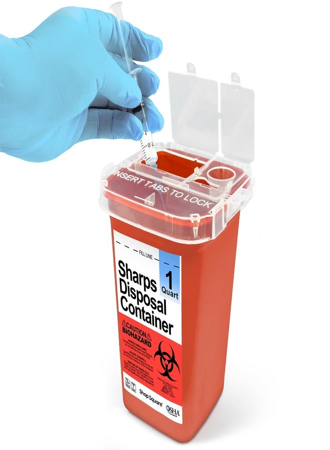 Shop Square Sharps Containers for Home Use - 1 Quart (1-Pack) Biohazard Syringe and Needle Disposal Containers - Small Sharps Box for Travel and Professional Use - Image 1